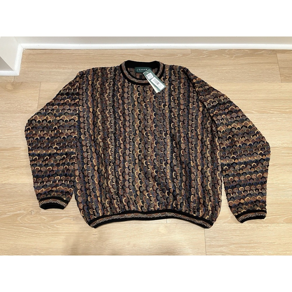 Vintage Tundra Sweater Mens Size L Canada 3D Striped Knit 90s Coogi